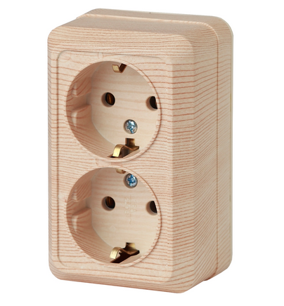 ЭРА  Intro  Quadro  Сосна  Розетка 2х2P+E Schuko, 16АХ-250В, открытая установка  2-204-11 Б0027657