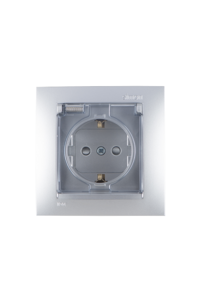 Simon Aqua15 Алюминий Розетка Schuko с заземляющими контактами со шторками с крышкой винтовой зажим 16А, 250В, IP44 1590450-033