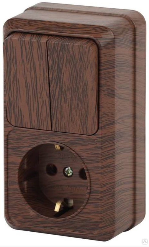 Эра  Quadro Венге Блок розетка + выключатель двойной вертикальный 10(16)А-250В, IP20 открытая установка